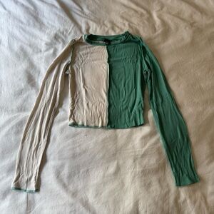Wild Fable Green and Cream Long Sleeve Blouse